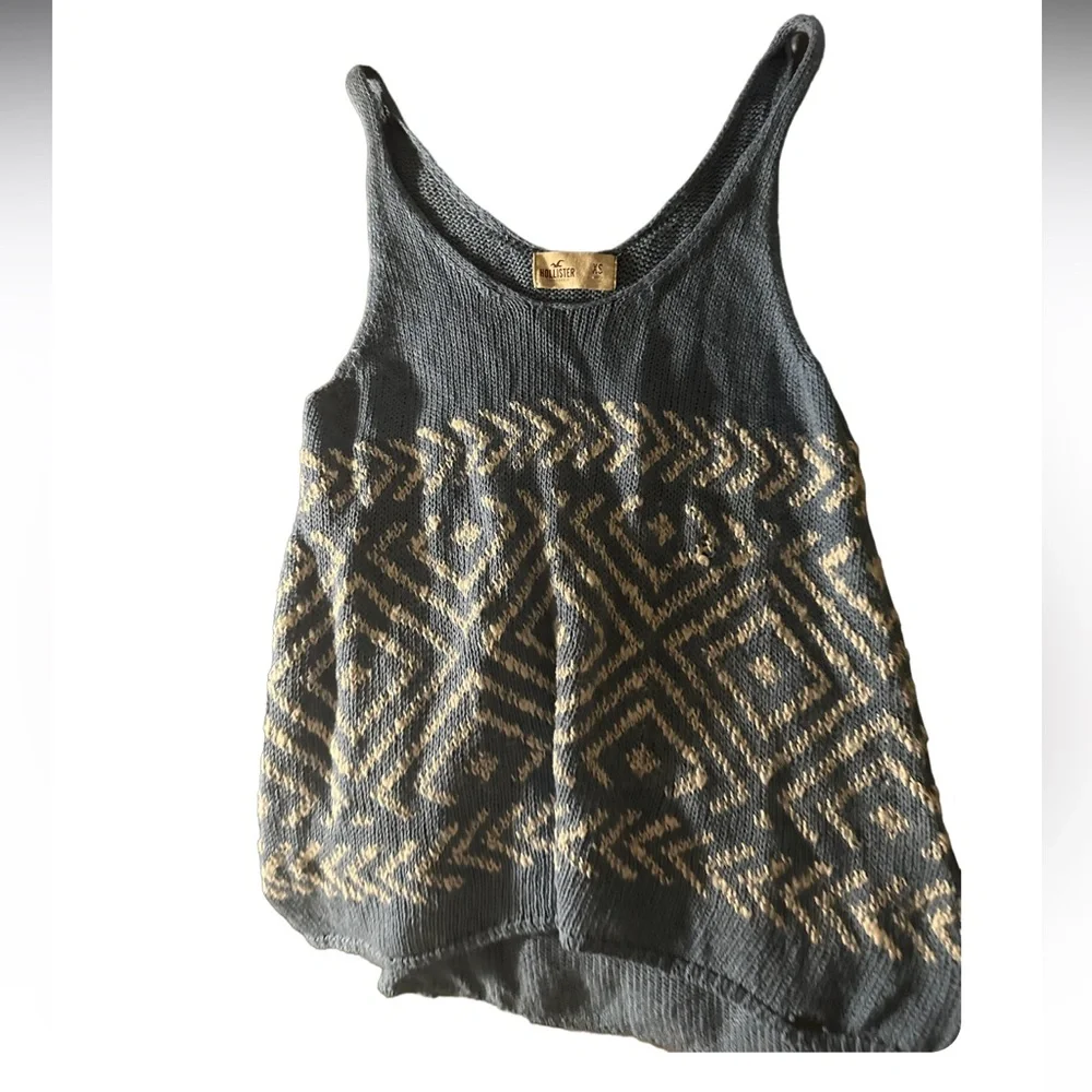 HOLLISTER Blue & White Knit Nordic Print Scoopneck Swing Tank Top - Picture 6 of 6